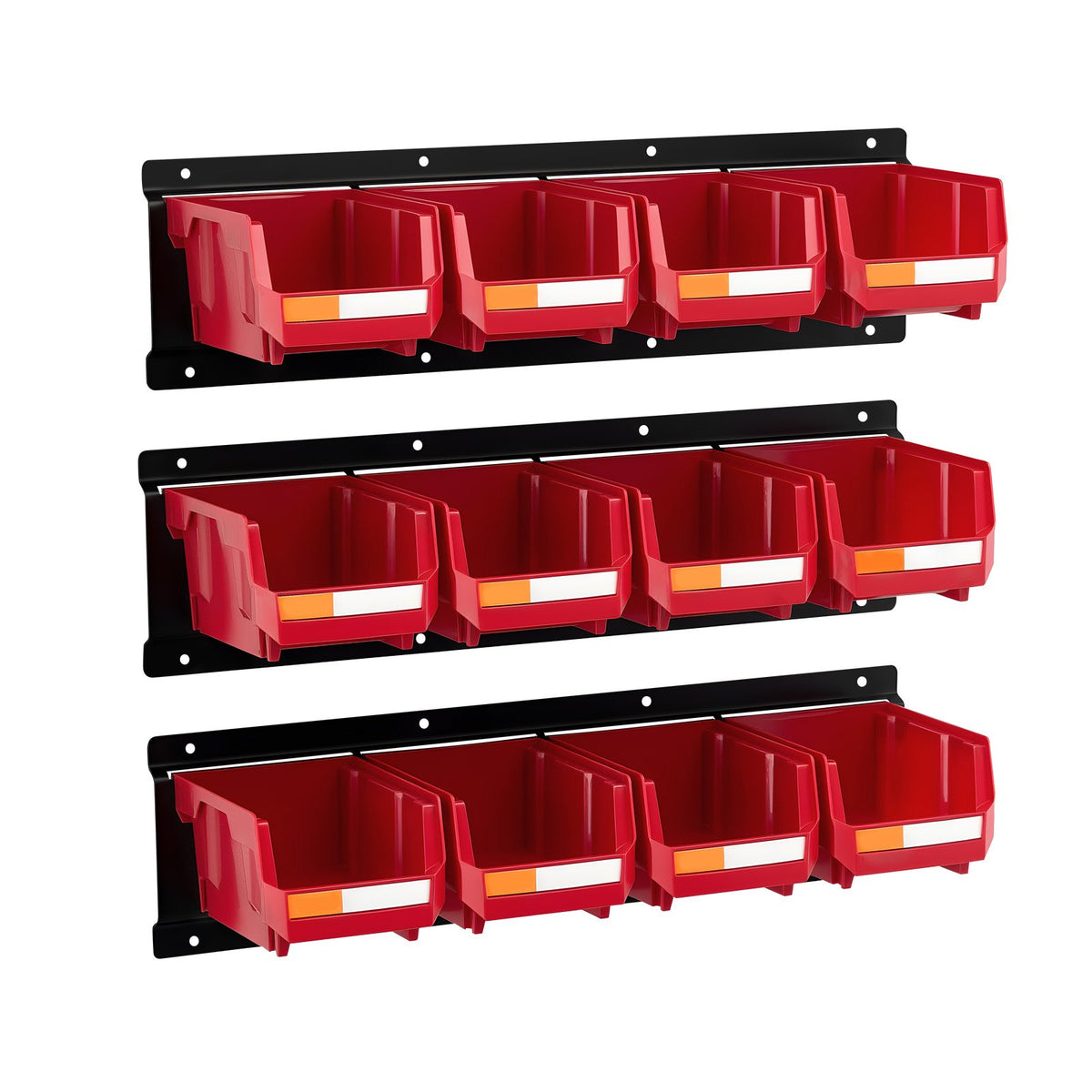 Wall Mounted Storage Bins Organizer, 12 Bins & 3 Metal Rails
